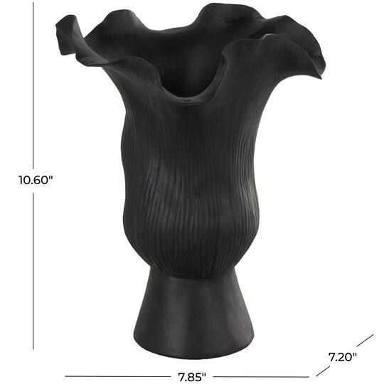 10.5" Black Ceramic Abstract Floral Vase with Linear Grooves
